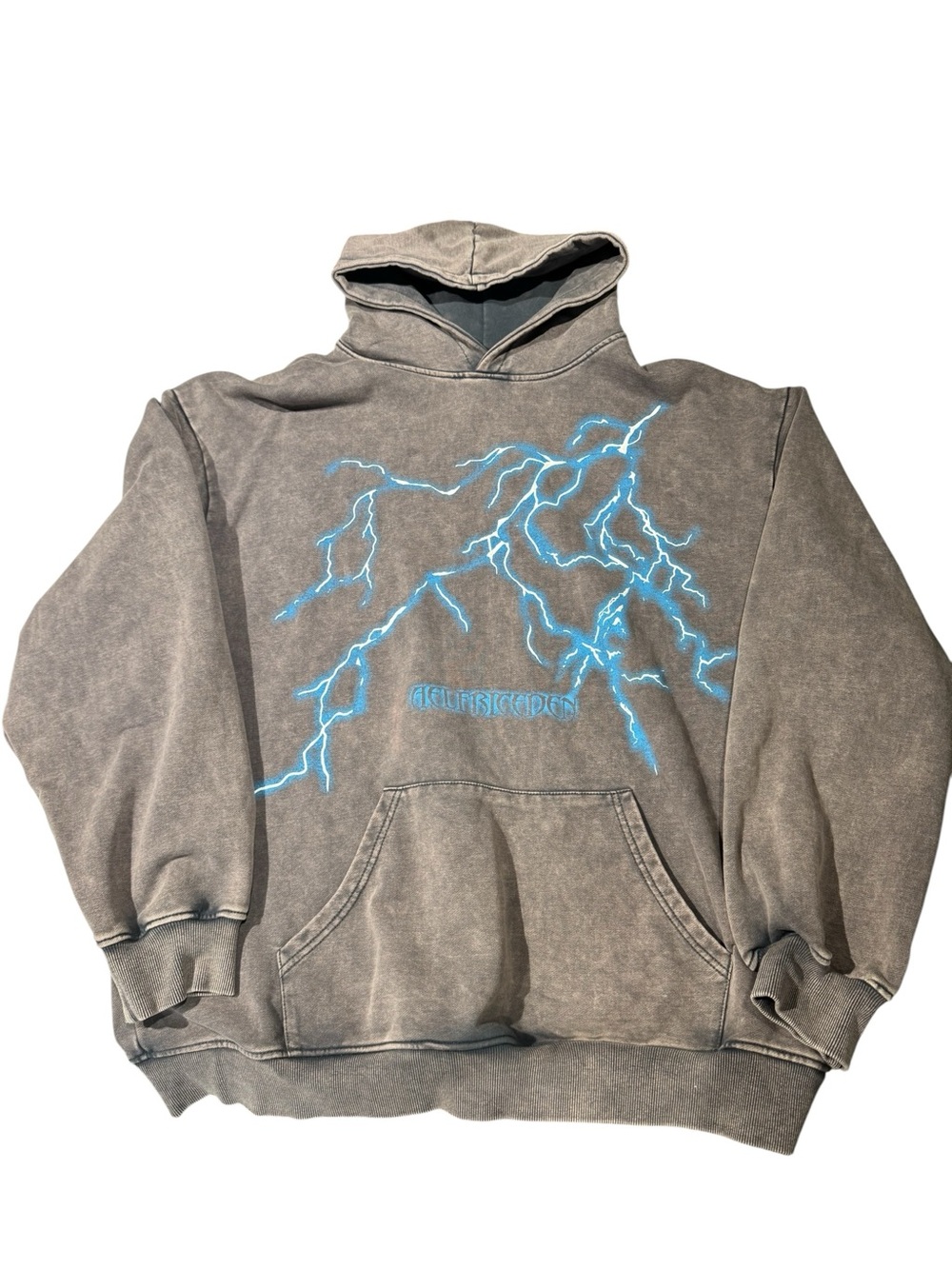 Aelfric Eden Distressed Charcoal Gray Electric Blue Lightning Hooded Sweatshirt